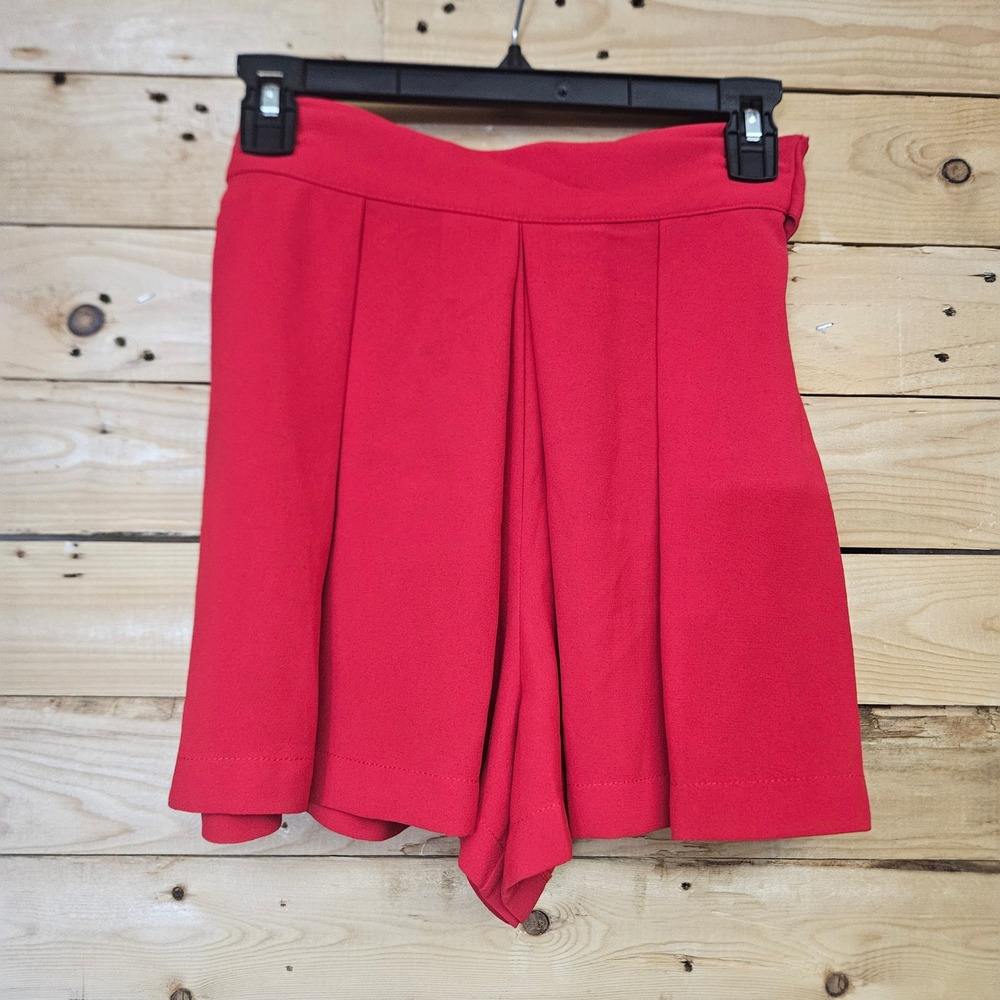 Zara Red High Waisted Pleated Tie Front Shorts XS Women's